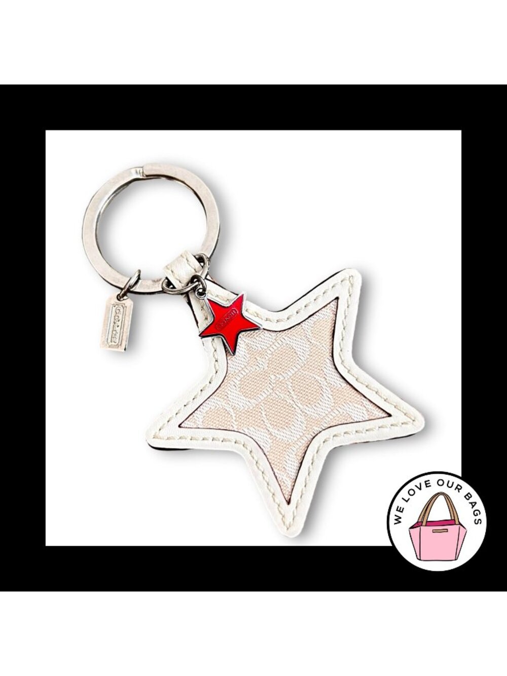 NEW VINTAGE Y2K COACH Star Keychain Bag Charm Signature C Leather Fob Hang Tag